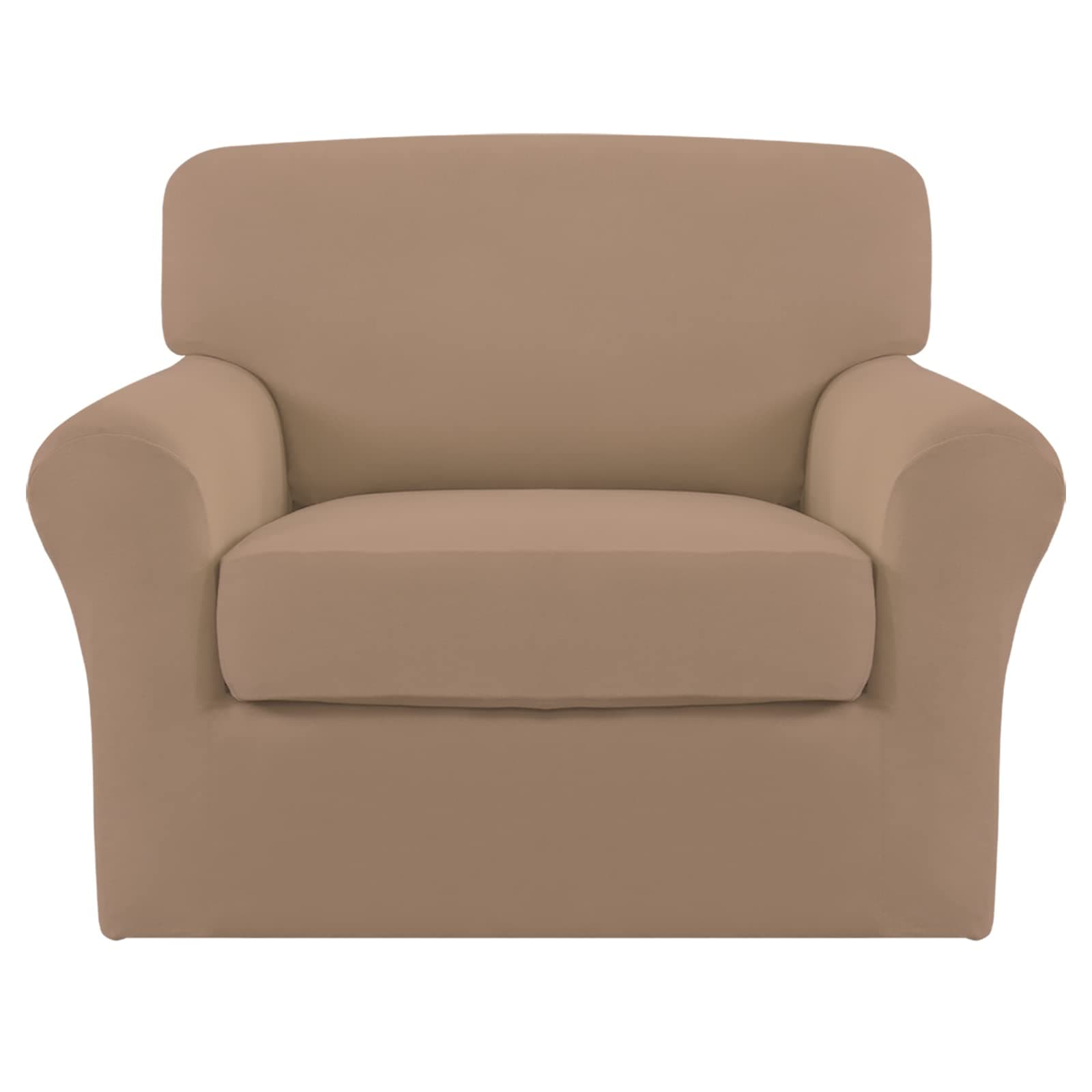 Easy-Going 2 Pieces Microfiber Stretch Chair Slipcover – Spandex Soft Fitted Sofa Couch Cover Washable Furniture Protector with Elastic Bottom Kids Pet Camel
