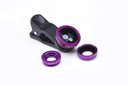 Handysmart Universal 3 in 1 Camera Lens Kit for Smart phones (including iPhone, Samsung Galaxy, HTC, Motorola and More), Tablets, iPad, and Laptops includes One Fish Eye Lens / One 2 in 1 Macro Lens and Wide Angle Lens / One Universal Clip / One Microfiber Carrying Bag / with handysmart Retail Packaging £¨Purple)