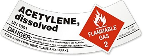 Acetylene, Dissolved UN 1001 - Danger Flammable Gas May Form Explosive Mixtures With Air, Fusible Plugs in Top, Bottom Or Valve Melt At 208-220 F - Keep Away from Heat, Flame and Sparks, Vinyl Labels (Unlaminated), 25 Labels / Pack, 5.25" x 2"