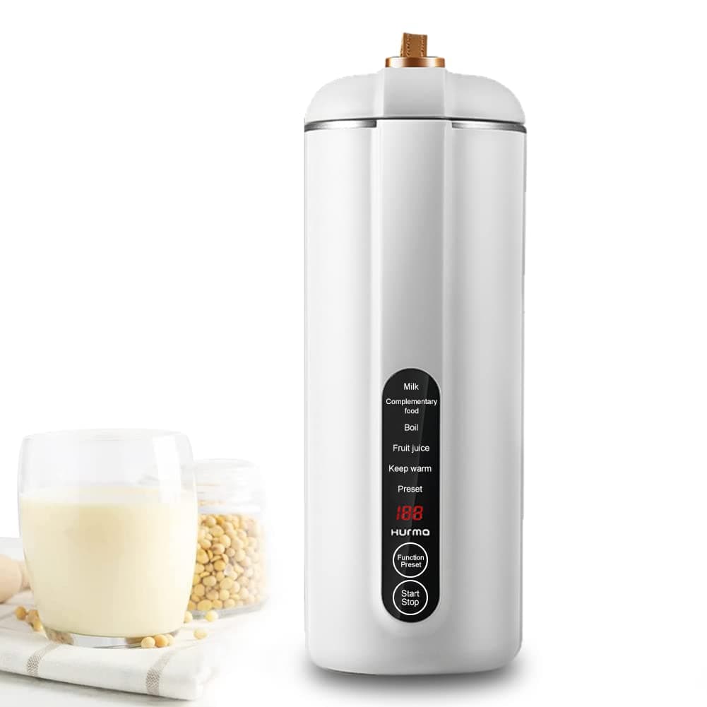 110V Mini Soy Milk Maker Portable, 6 in 1 Filter-Free Electric Juicer Machine, Automatic Soybeans Milk Machine with 12H Timer & Self-Cleaning for Kitchen, White