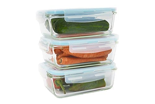 Glass Food Container Set (6 Pieces, 28 Oz, Rectangle) with Snap on Airtight Lids by Western Ridge Products