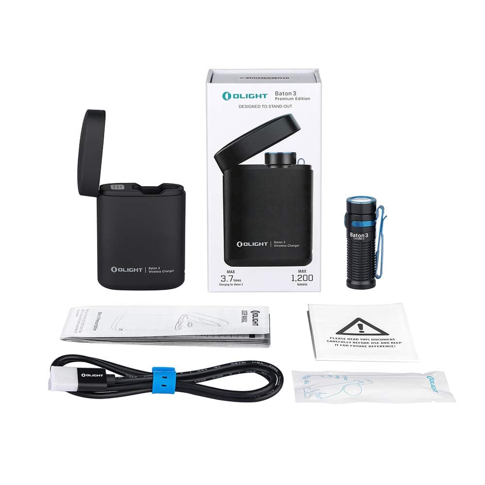 OLIGHT Baton3 Premium Edition EDC Flashlights Rechargeable 1200 Lumens Compact LED Flashlight with Type-C Charging Box, Powered by a Single Rechargeable Battery (Black)