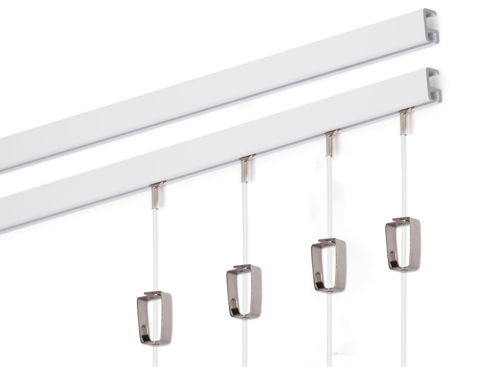 STAS Minirail Picture Hanging System Set - Covers 9.84 ft of Wall Space - Smallest Picture Rail & Art Hanging Gallery Kit for Art Display (White Rails, Includes 4 Hooks & Cords)