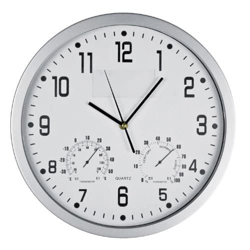 Crisma Design Wall Clock with Hygrometer and Thermometer White with GM IT Ball-Point Pen