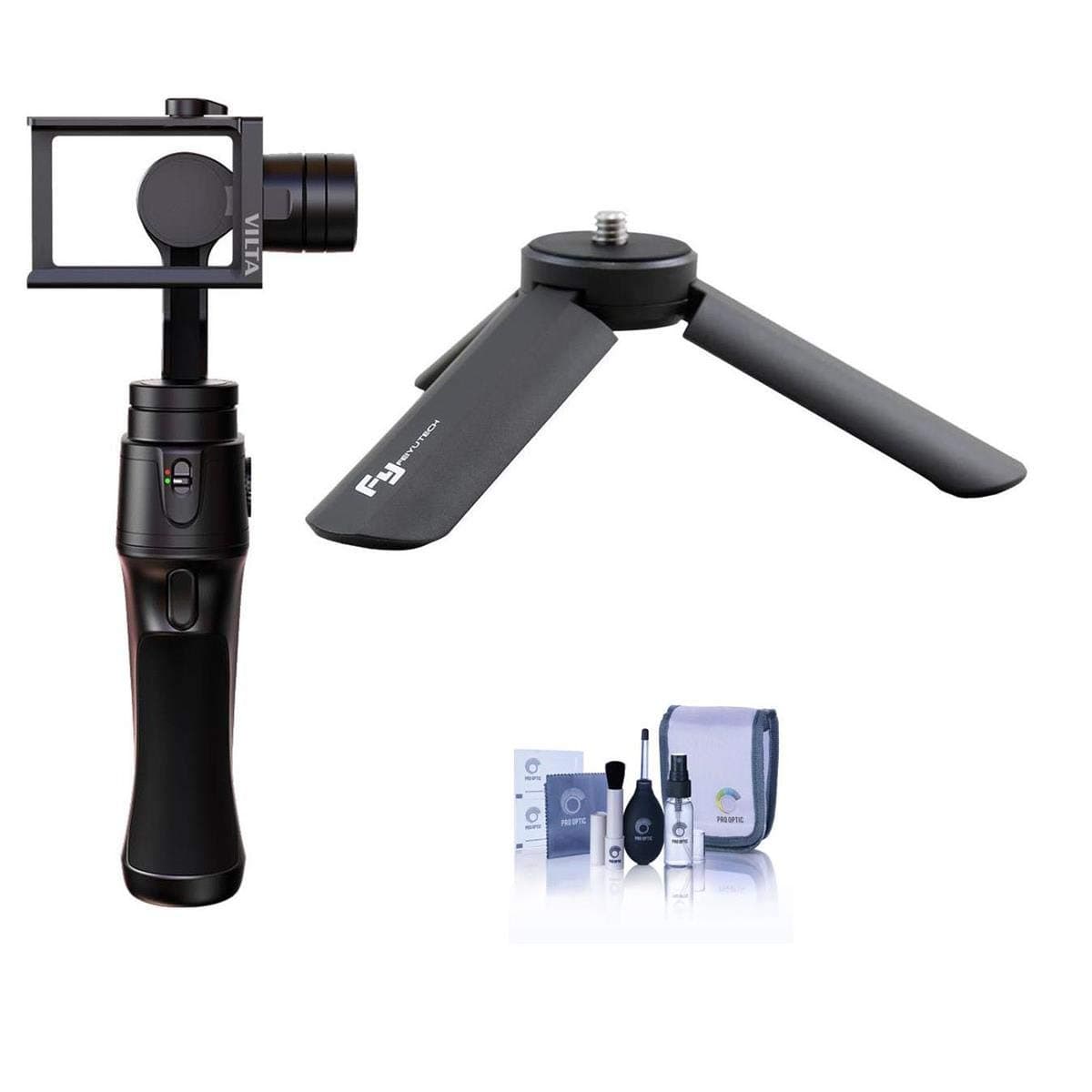 Freevision VILTA G Two-in-One 3-Axis Gimbal Stabilizer for GoPro HERO7, 6, 5, 4, 3 Cameras - Bundle with FeiyuTech Tabletop Tripod, Cleaning Kit