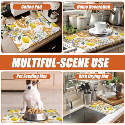 Watercolor Lemon Dish Drying Mat for Kitchen Counter Microfiber Absorbent Dish Kitchen Drying Mat Draining Reusable Washable for Dishes/Utensils/Counterto