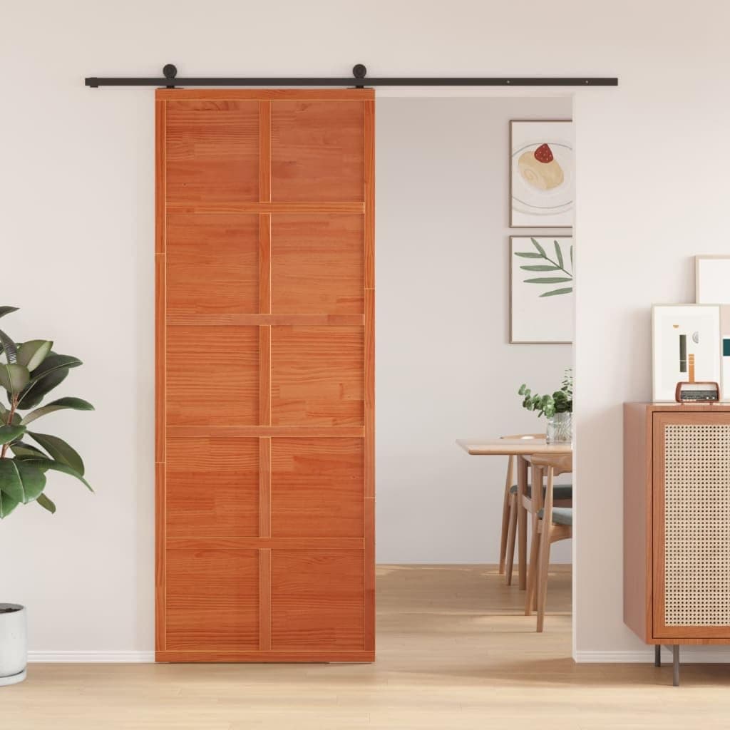 LAPOOH Barn Door Wax Brown 80x208 cm Solid Wood Pine,Sliding Door,Space-Saving Sliding Design,Barn Door-850646