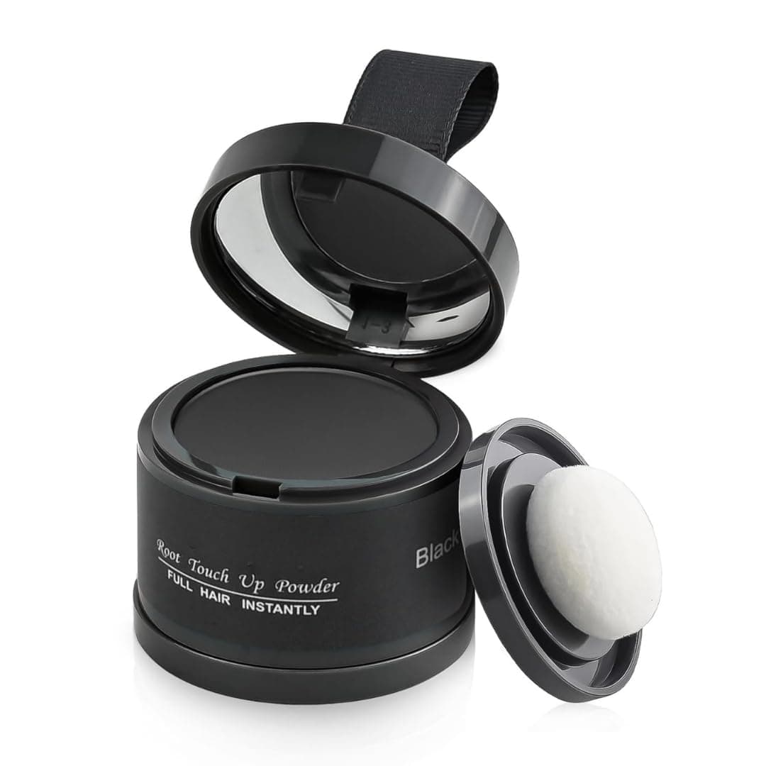 Root Touch Up Powder, Black, Full Hair Instantly, Compact with Mirror and Applicator