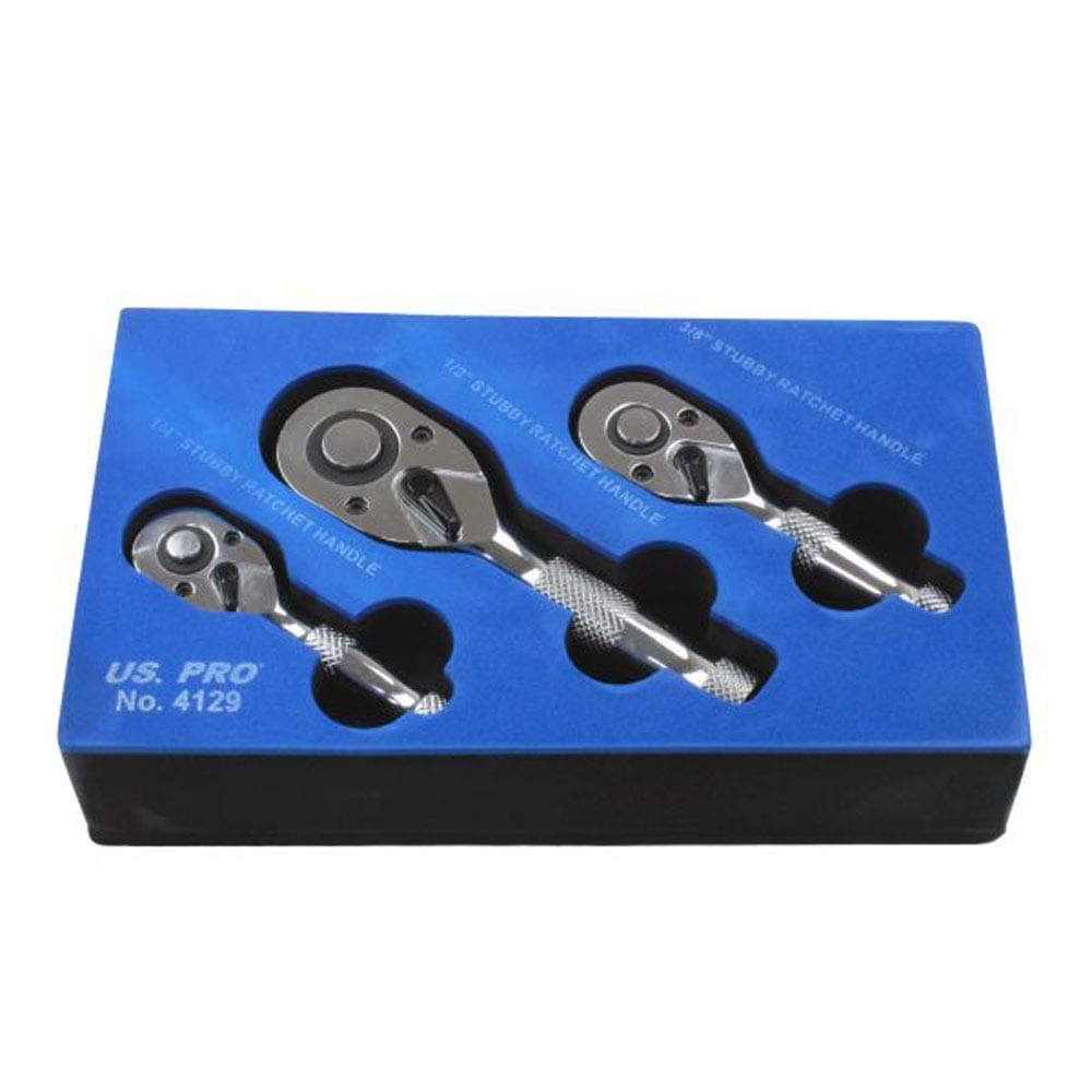 B4129 Mini Ratchet Spanner Ratchet Short 1/4 "3/8" 1/2 Stubby 3 Piece Set