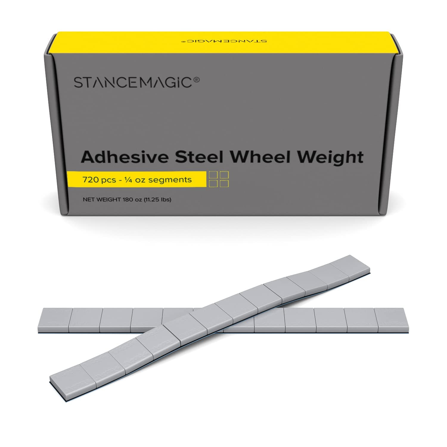 StanceMagic - 0.25oz 1/4oz - Gray Adhesive Stick On Wheel Weights, Easy Peel, Low Profile, Zinc Plated Steel Balancing Weights for Cars Bikes ATV UTV, 11.25 lb box (180oz), Contains 720 Pieces