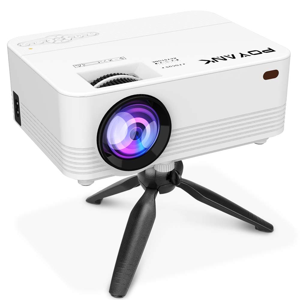 POYANK Projector, Mini Projector with Tripod, Video Projector supports 1080P, Compatible with Fire TV Stick Smartphone Tablet PS4 XBox Chromecast PC HDMI VGA USB, Home Theater Projector, White.