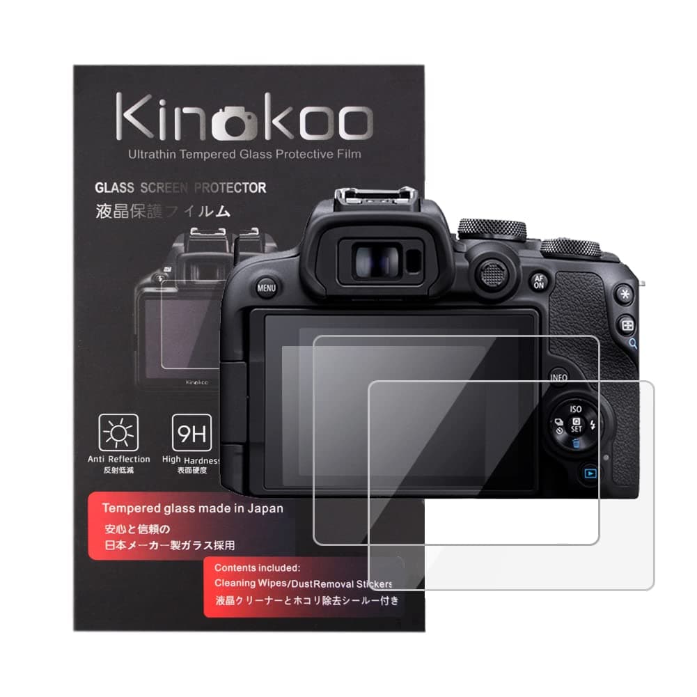 – kinokoo Screen Protector for Canon EOS R10/ R100/EOS R50 V Vlog Camera, 0.25mm 9H Hardness Tempered Glass Film Bubble-free/Anti-scratch- Easy Installation(2 packs)