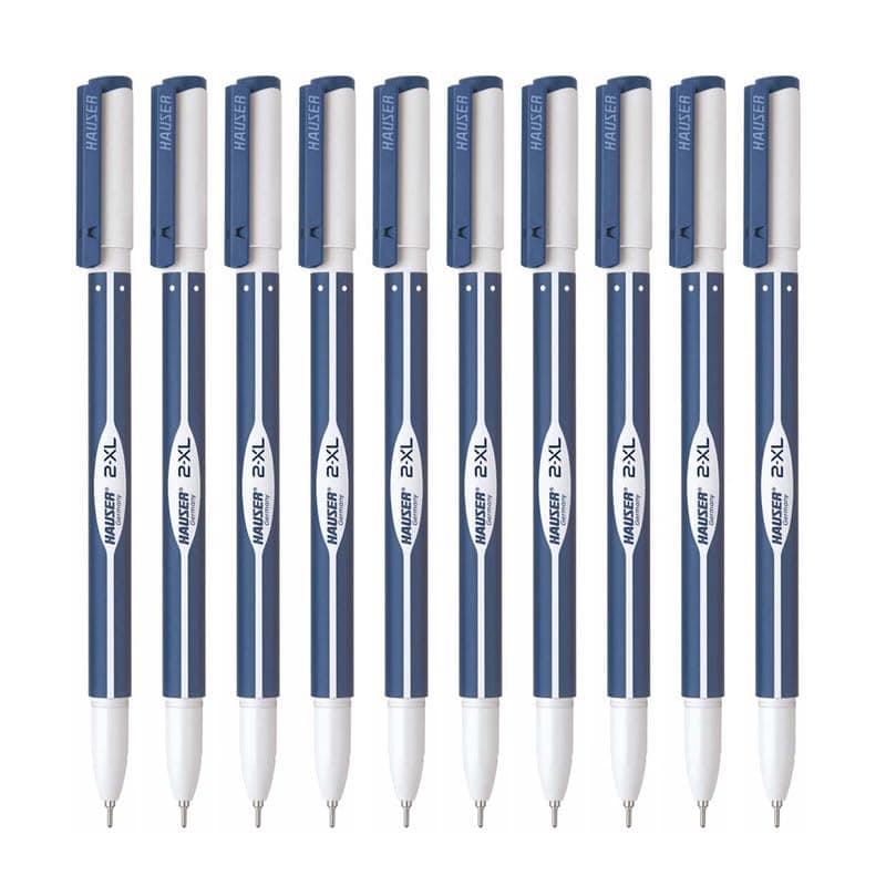 Hauser 2 XL Fine Tip Ball Pen | 2-XL Writing Length with Jumbo Refill | Minimalistic & Aesthetic Body Design | Blue Ink, Pack Of 10