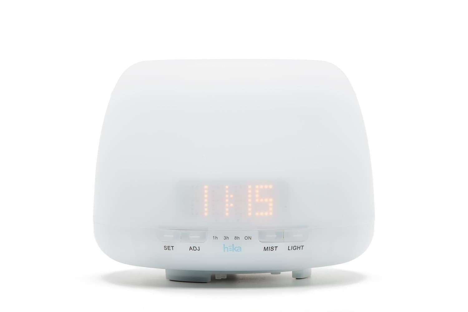 Heka Living Essential Oil Diffuser Humidifier - LED Orange Clock with Adjustable Light - Ultrasonic Aromatherapy Humidifier - 400 ml - 4 Timer Settings - Safety Auto Off Functio