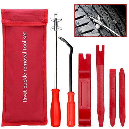 Trim Removal Tool and Tire Cleaning Hook,6Pcs Car Panel Door Audio Trim Pry Tool Kit, Auto Fastener Remover Tire Stones Removing Tool