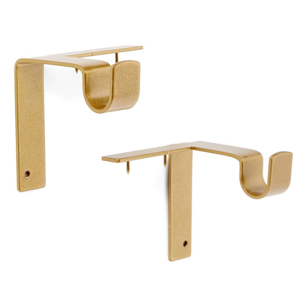 Single Curtain Rod Brackets – No Drill, No Damage – Perfect Curtains Every Time – 5/8” Gold