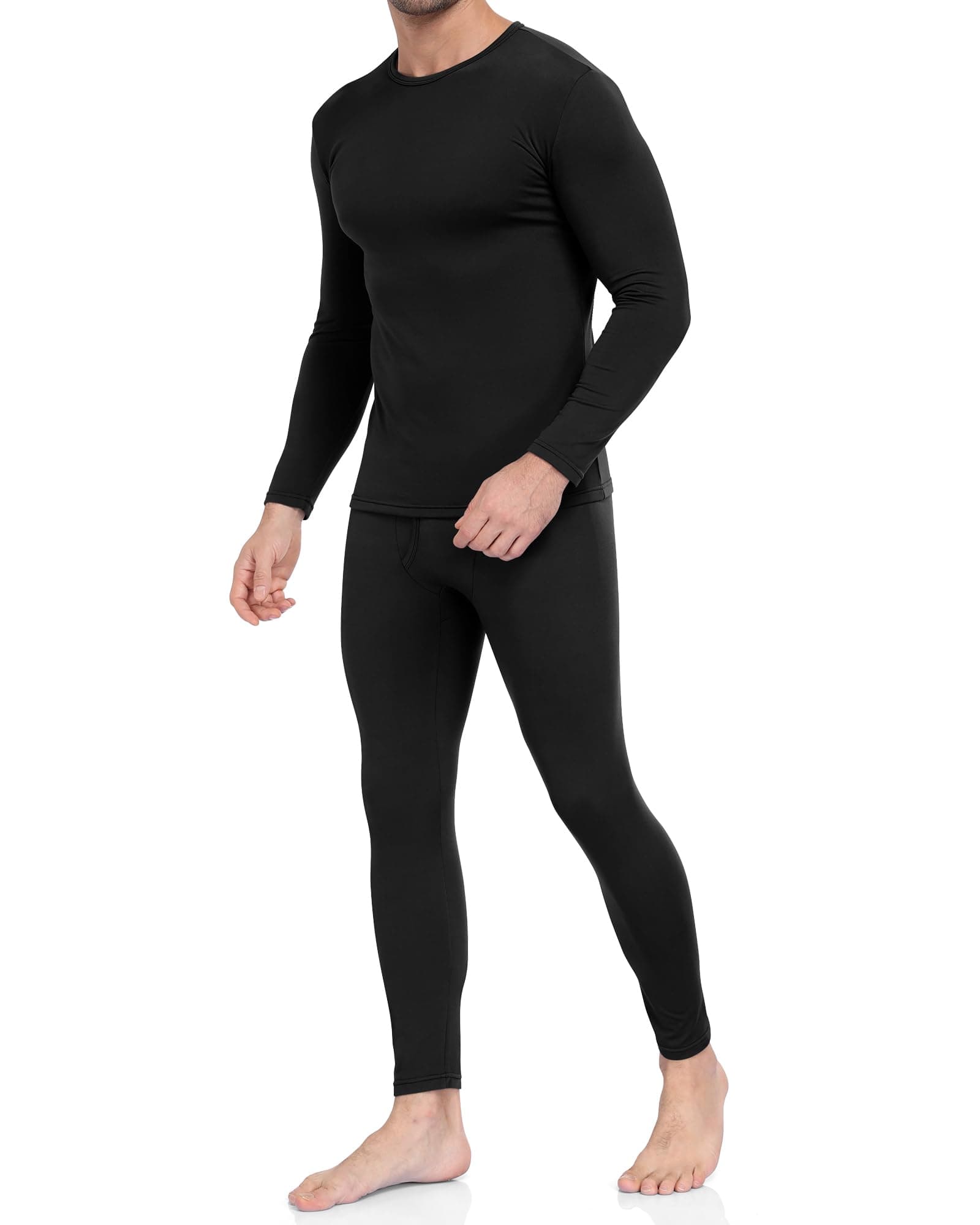Thermal Underwear for Men Ultra Soft, Long Johns Base Layer Fleece Lined, Active Mens Thermal Underwear Set wtih TOP & Bottom(Black M)