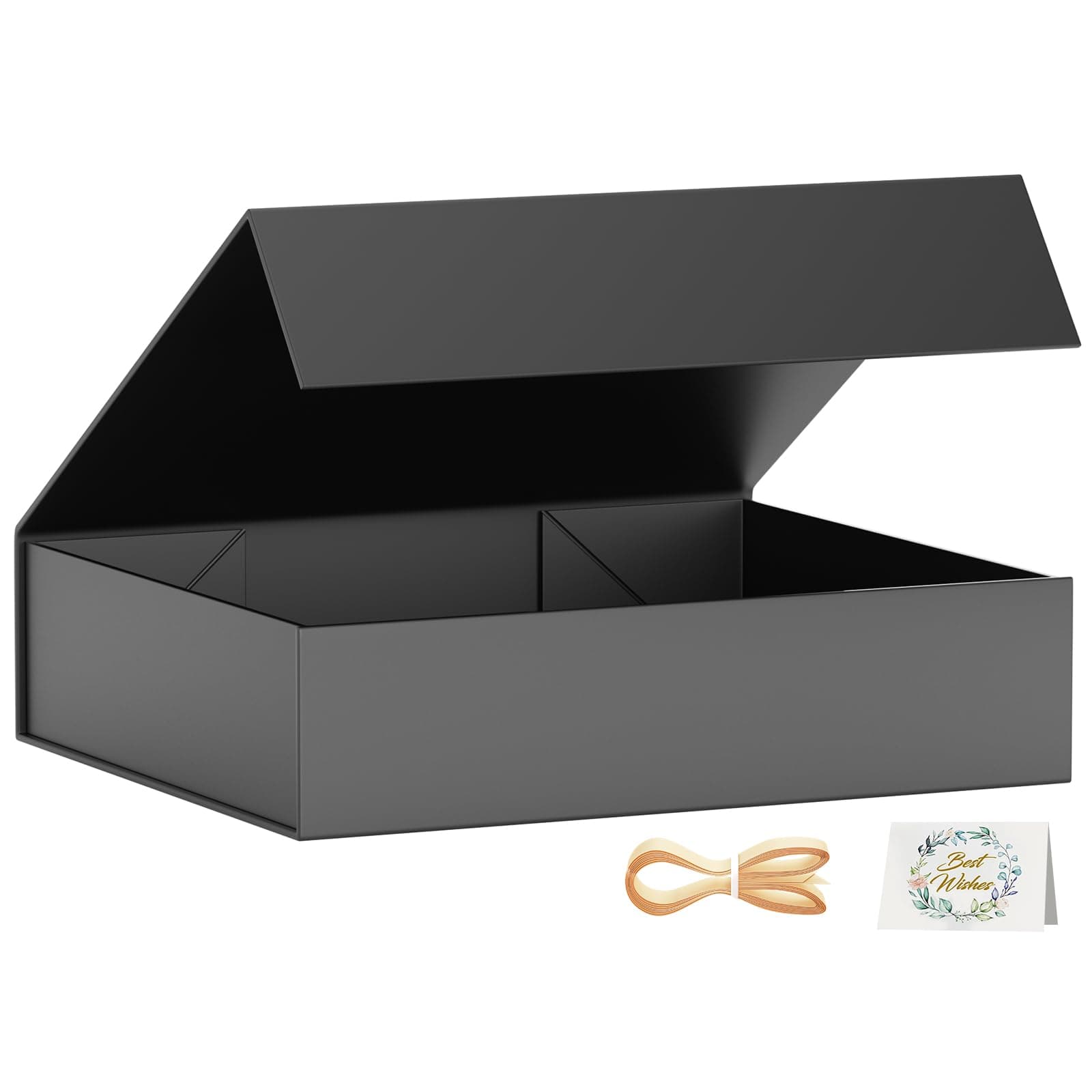 PSHVYM Gift Boxes with Lids, 11.5x7.8x3 In Black Gift Box for Presents Magnetic Closure for T-Shirts, Gloves, Scarves, Books, Baby Clothes, Robes Clothing Gift Wrap, Contains Card, Ribbon