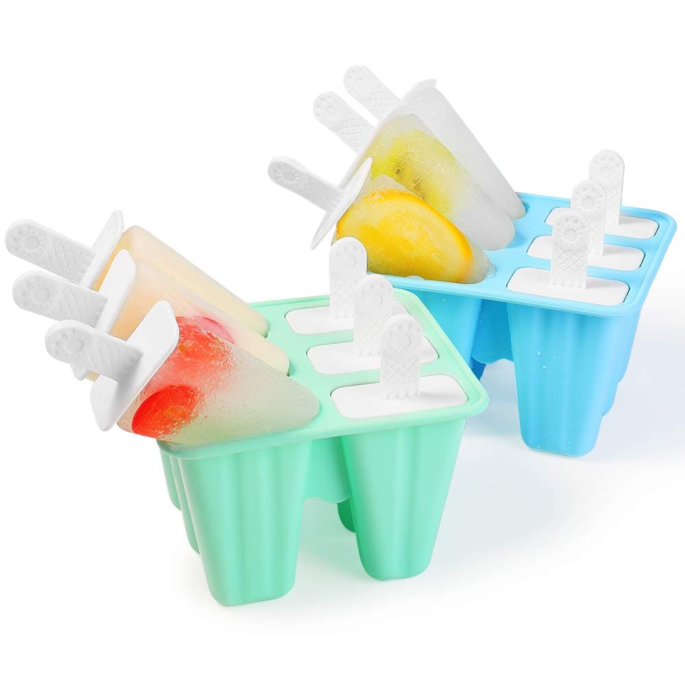 WARMWIND Silicone Ice Pop Mold, Popsicle Mold, Reusable Ice Pop Maker, Healthy Popsicles for Kids, Dishwasher Available, Blue and Green( Set of 2)