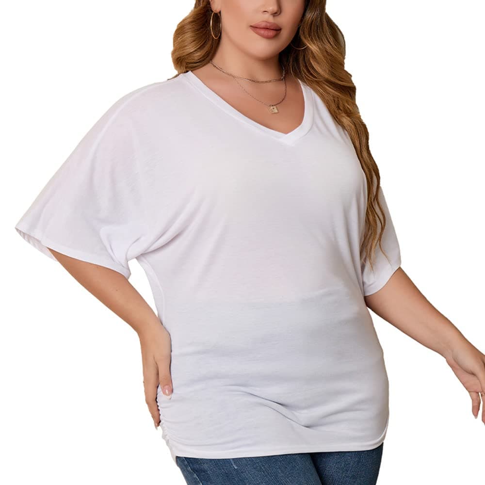 FINIZO Women's Solid Short Sleeve Boat Crew Neck V Neck Dolman Top Casual T-Shirts