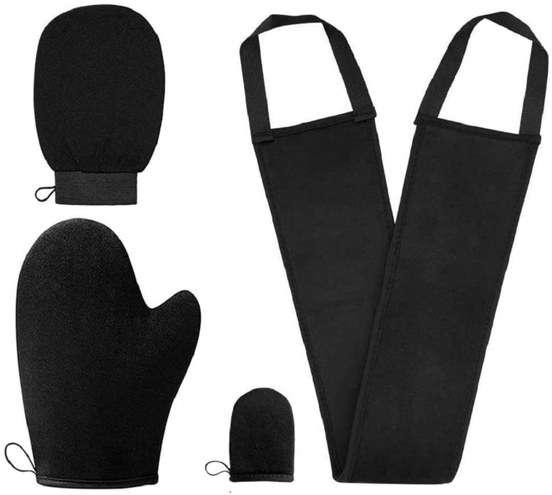 DELFINO Self Tanning Mitt Applicator Kit 4 in 1 Self Applicator Set with Exfoliating Glove,Tan Mitt Applicator,Tanning Back Lotion Applicators for Your Back Face Mitt, Set of 4