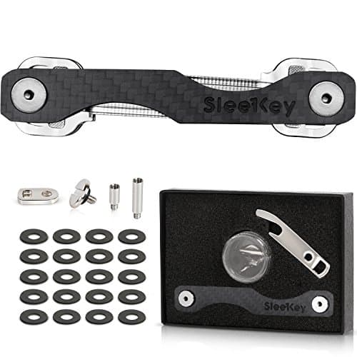 Smart Compact Key Holder Keychain - Gadget Pocket Organizer Made of Carbon Fiber Including Bottle Opener & Key Loop for Car FOB (Fits up to 22 Keys and Multitools)