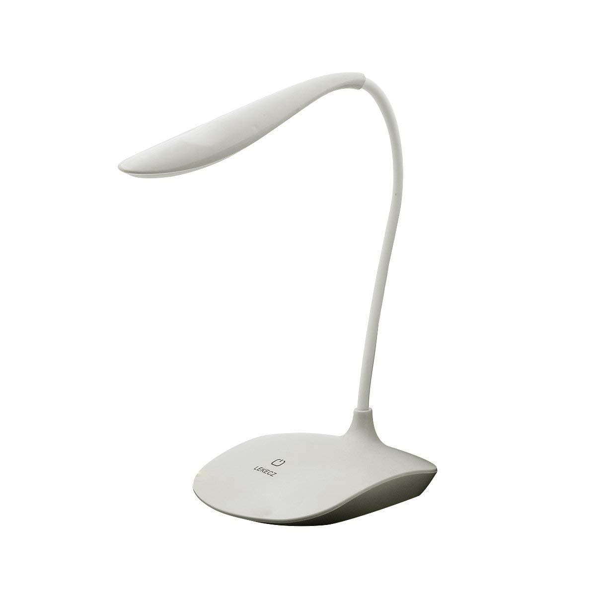 LED Desk Lamp, Eye-Care Stepless Dimming Table Lamp with Touch Control Modern USB Port Rechargeable, Adjustable Small Gooseneck Book Light for Studying,Reading,Camping,Working-White