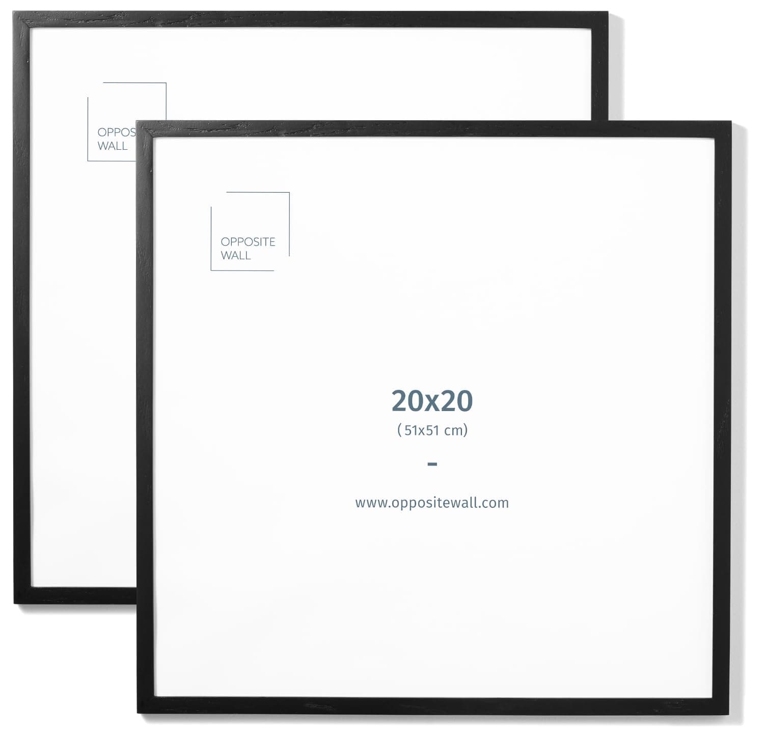 Opposite Wall - 20x20 in - Black Solid Oak Wood Picture Frame - Lightweight, Versatile & Shatterproof - Wall Hanging Photo or Poster Frame - Wall Decor for Office, Gallery & Home - 2 Pack