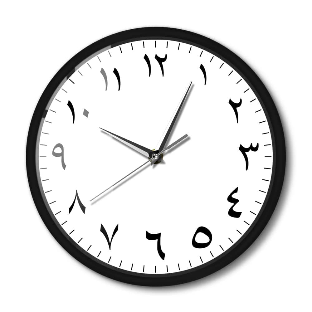 Arabic Numerals Silent Non-Ticking Wall Clock with Metal Frame, Iranian Modern Home Decor Arabic Numbers Hanging Aluminum Frame Wall Watch Gift for Housewarming Living Room Bedroom Office