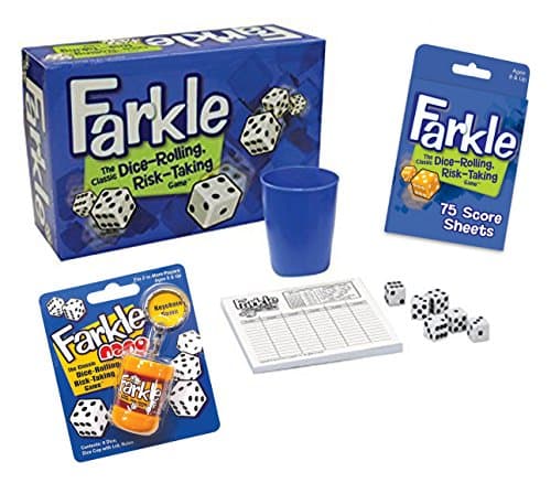 Deluxe Farkle Dice Game Gift Set - Includes Full Size Farkle Game, Pocket Farkle, Scoresheets and Quick Reference Scoring Guide