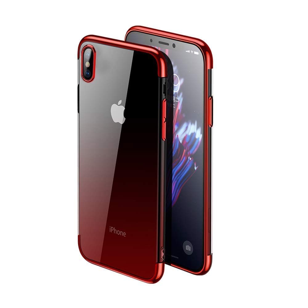 Case Compatible iPhone Xs Max 6.5 Inch 2018, Slim Light Weight Shock Proof Clear Soft TPU Case Cover with Plating Frame Compatible with iPhone Xs Max 6.5 Inch (2018 Release), Gradient Red