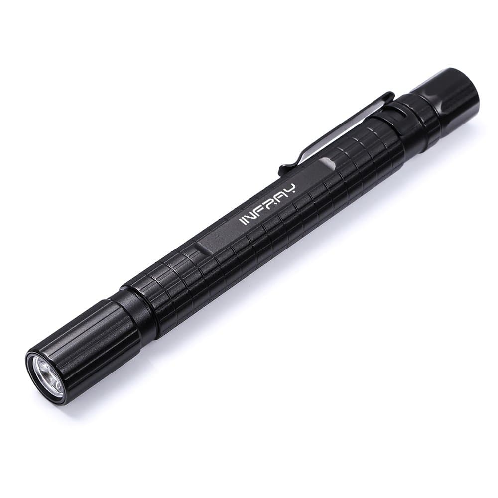 infray LED Pen Torch Power by 2AAA Batteries, Pocket-Size Zoomable Flashlight, IP65 Water-Resistant, 3 Light Modes and Pocket Clip. Ideal for a Specialist Such as Doctor, Mechanic.