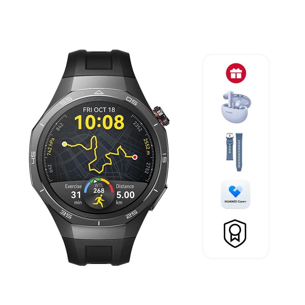 WATCH GT5 Pro 46 mm Smartwatch, Sharp-Edged Design, upto14 Days Battery Life, Pro-level Sports Watch, iOS & Android Compatible, 3 Months HUAWEI Care+, Black + Gifts