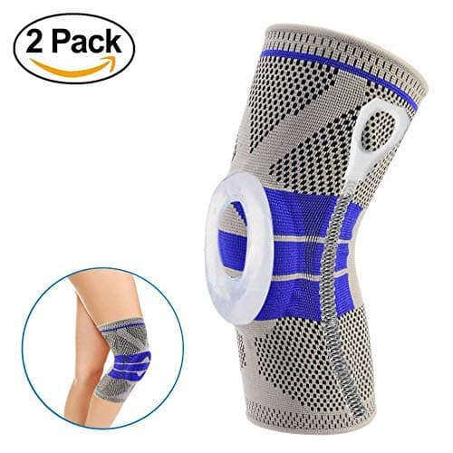 Nylon Silicon Knee Sleeve, Knee Brace Compression Sleeves, Elastic & Adjustable Knee Pad Silicone Padded Bracket/Patella Stabilizer for Meniscus Tear Arthritis Pain Relief (Meduim)