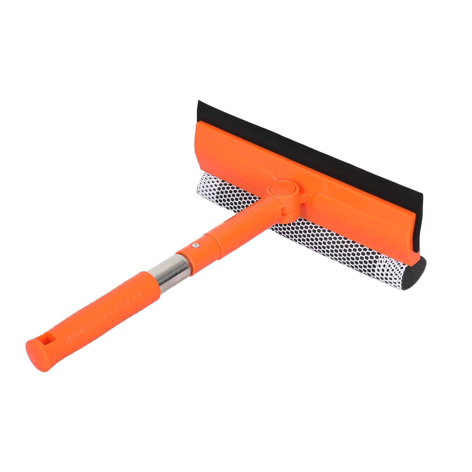 Professional Window Squeegee,2 in 1 Squeegee Window Cleaner with Long Stainless Steel Handle,Sponge Car Window Squeegee for Gas Station, Glass,Shower,Outdoor High Window Cleaning (short pole)