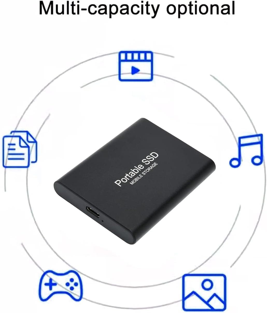 16TB Portable SSD External Hard Drive – USB 3.1 High-Speed Solid State Drive with USB-C to A Cable – Reliable Storage Solution for Windows PCs & Laptops – Ideal for Backup, Files & Media