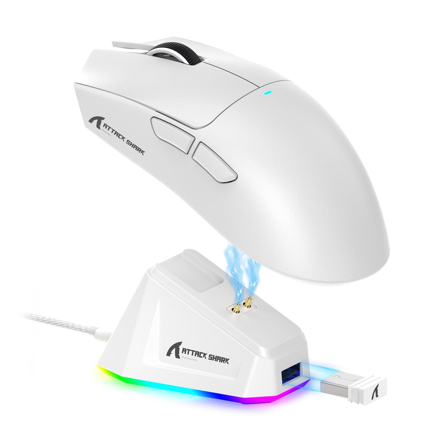 ATTACK SHARK X11 Lightweight Wireless Gaming Mouse with RGB Charging Dock,Tri-Mode-2.4G/USB-C Wired/BT,22K DPI,PAW3311 Optical Sensor,HUYU Switch, 5 programmable Buttons for PC/Mac(White)
