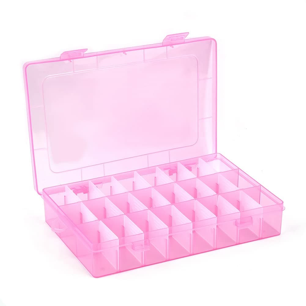 - AKOAK 1 Pack 24 Grid Plastic Storage Case, Transparent Jewelry Display Organizer, Detachable Divider -7.5"x 5.1"x 1.4" for Beads, Jewelry, Earrings, Rings (Pink)
