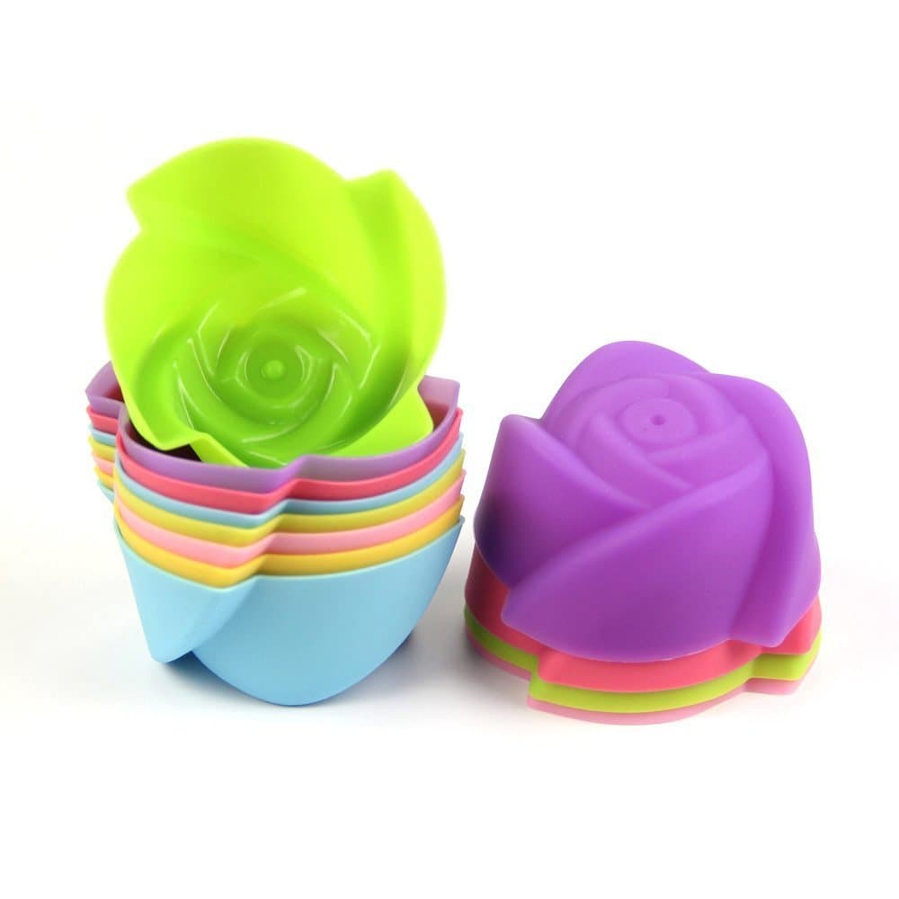 S7 SEVEN Muffin Cases, 12 pcs Silicone Baking Cases Muffin Moulds Cupcake Cups for Muffins Brownies Cupcakes Cakes Ice Creams Puddings, Random colors (Rose)