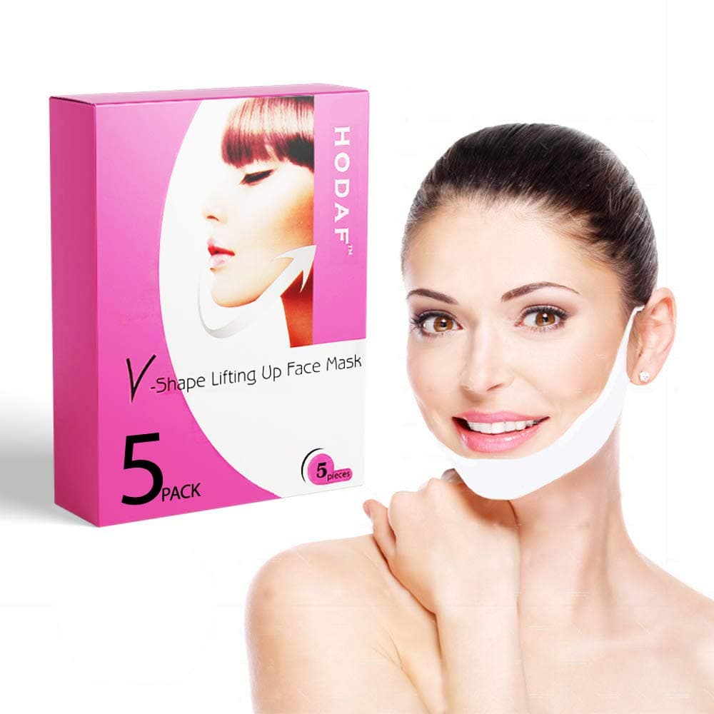 V-Shape Chin Mask - Anti-Age Face Slimming Lifting Patch - Double Chin Neck Zone Fat Reducer - V-Line Anti Wrinkle Firming Moisturizing Tape Mask - Chin Care Tightening Band - Pack of 5 Masks