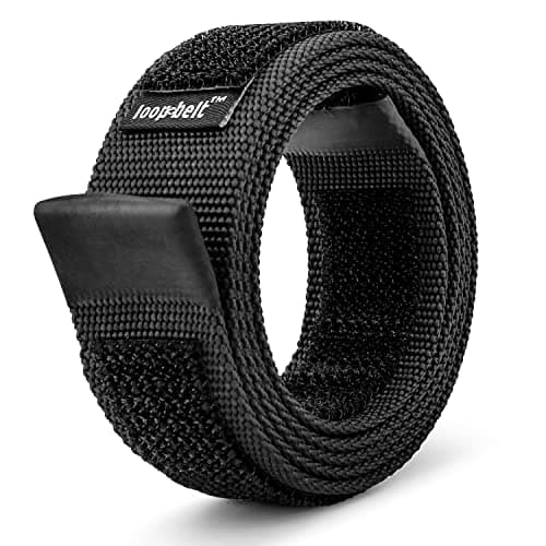 Loopbelt Black No-Scratch Web Belt with Rubber Coated Tips and Advanced Hook & Loop Fasteners