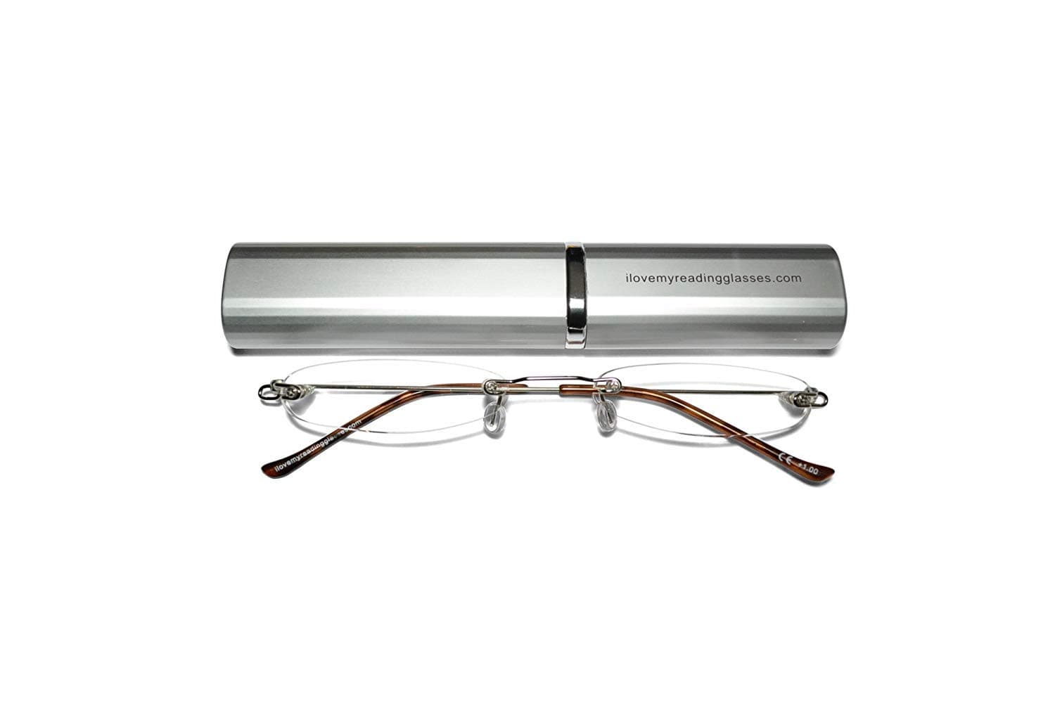 Rimless Silver Reading Glasses +1.0 light sturdy and reliable in several metal finished colours,free aluminium matching case/CE Certified/EN ISO 12870