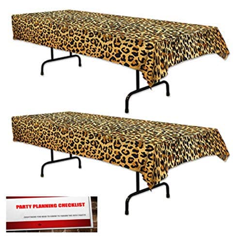 AWEHIRU 2 Pack Leopard Print Plastic Table Cover 54 inches x 108 inches (Plus Party Planning Checklist by Mikes Super Store)