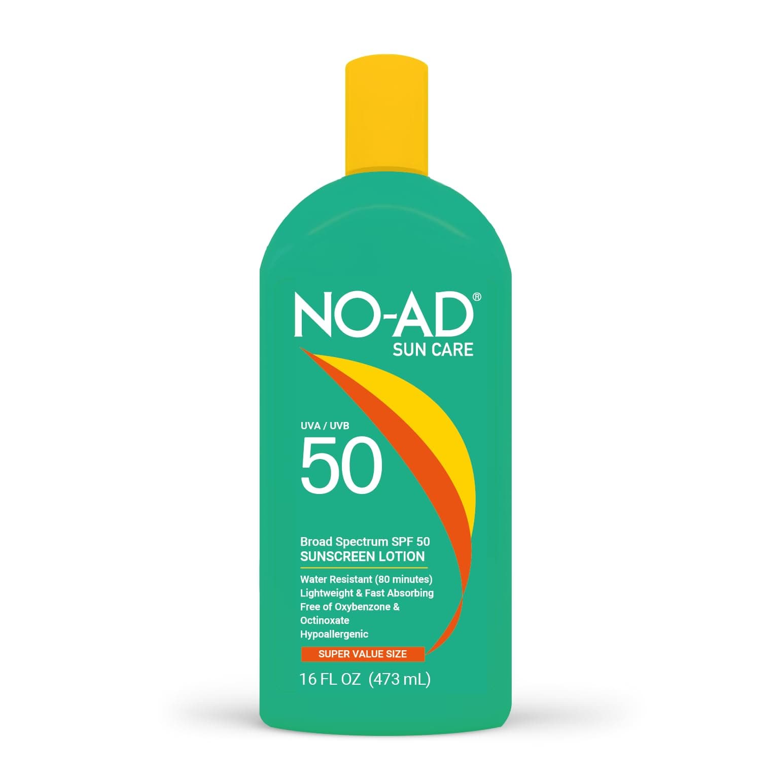 NO-AD SPF 50 Sunscreen Lotion | Broad Spectrum UVA/UVB Protection Water Resistant | Octinoxate & Oxybenzone Free with moisturizing Vitamin E and Aloe 16oz
