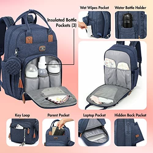 Diaper Bag Backpack with Portable Changing Pad, Pacifier Case and Stroller Straps