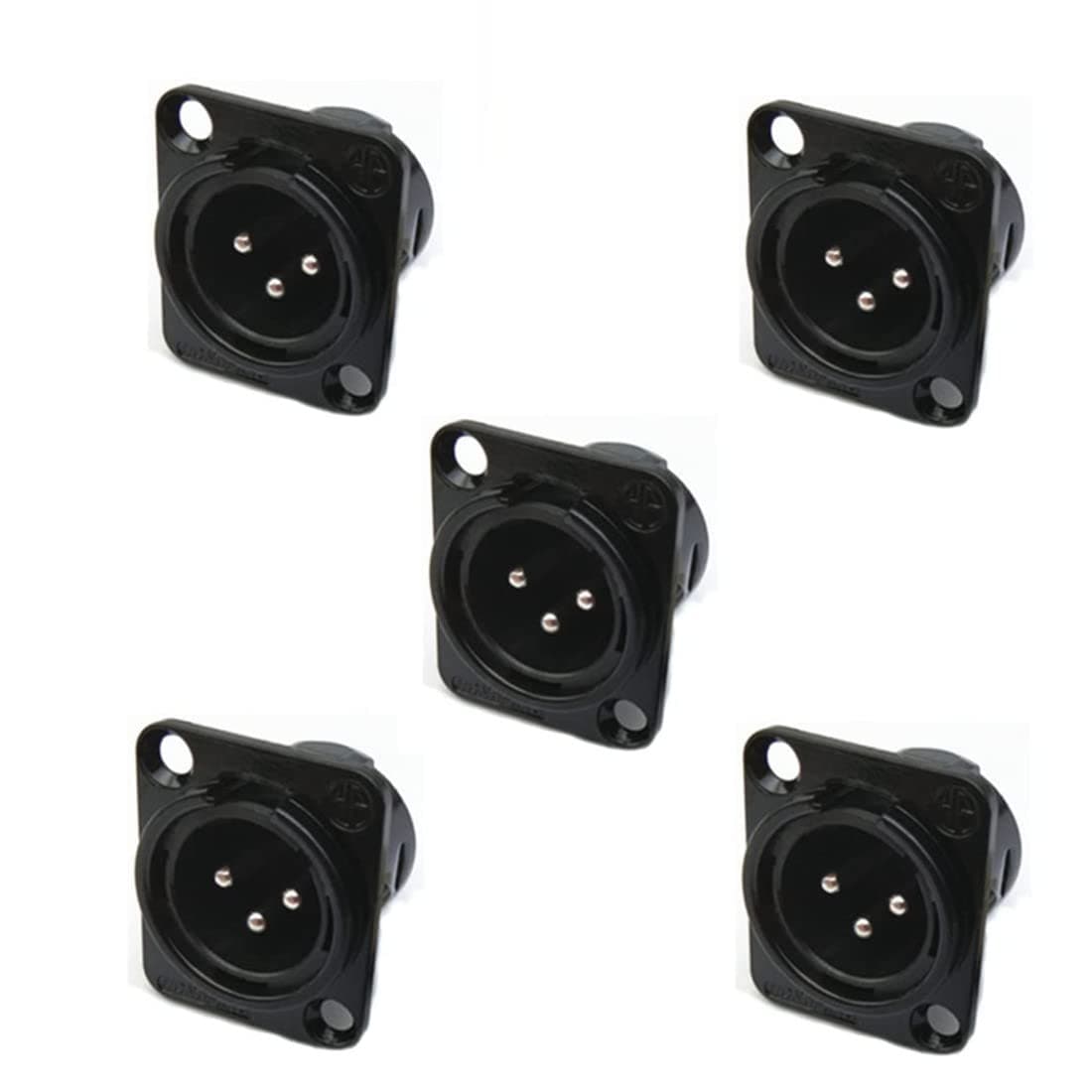 XLR Male Jack 3 Pin Panel Mount Jacks, XLR-M Socket Audio Speaker Microphone Connector 5Pcs,Black Metal Housing