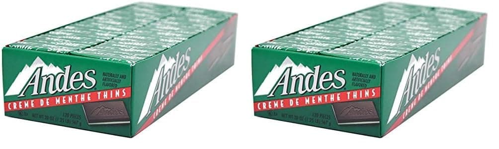 Tootsie Roll Andes Creme De Menthe Thin Mints - After Dinner Mints - Rectangular Chocolate Sandwich Mint Candies - 20 Oz, 120 Count (Pack of 2)
