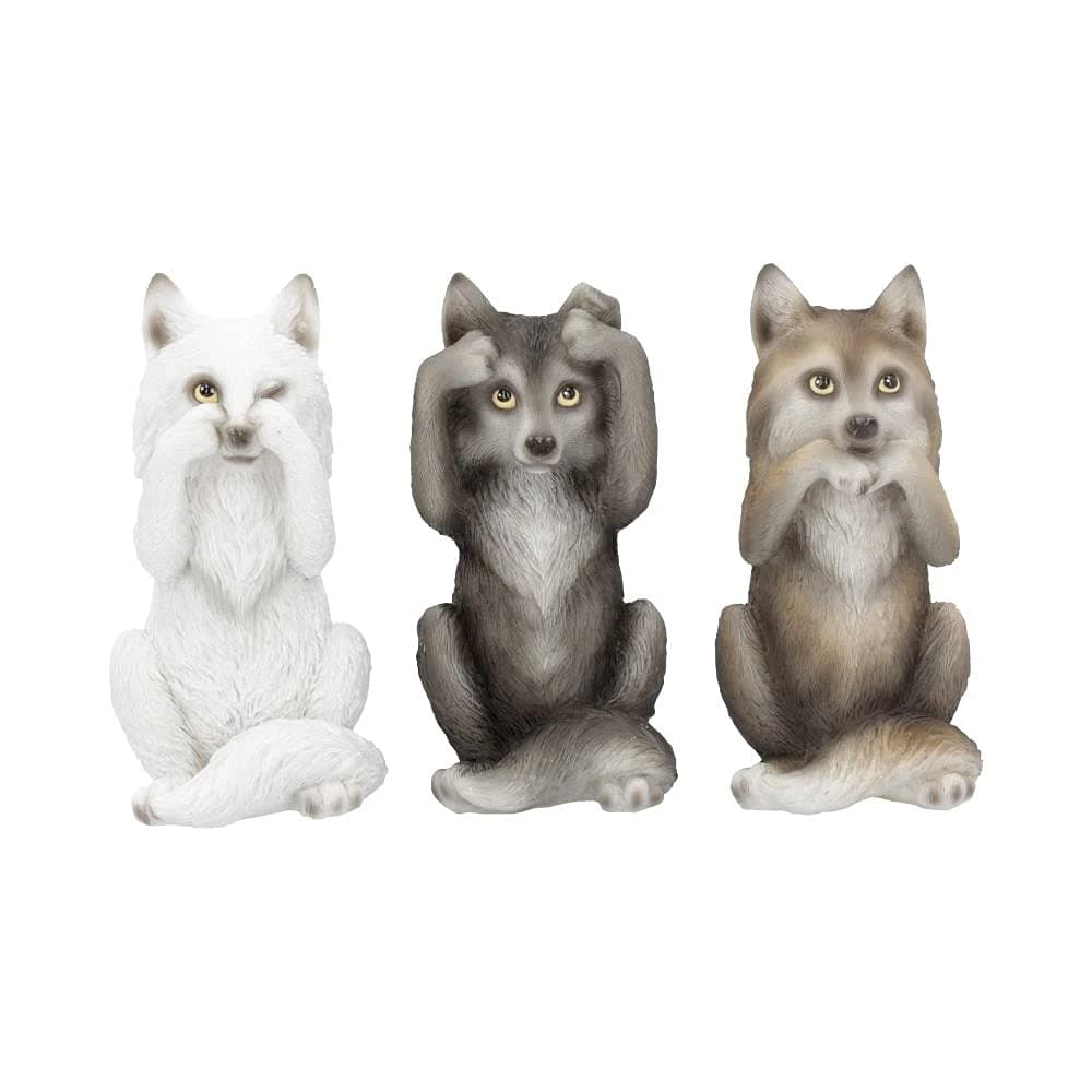 Nemesis Now - Confucius Three Wise Wolves Figurines - 10cm - Set of 3 Figurines - See no Evil, Hear no Evil, Speak no Evil
