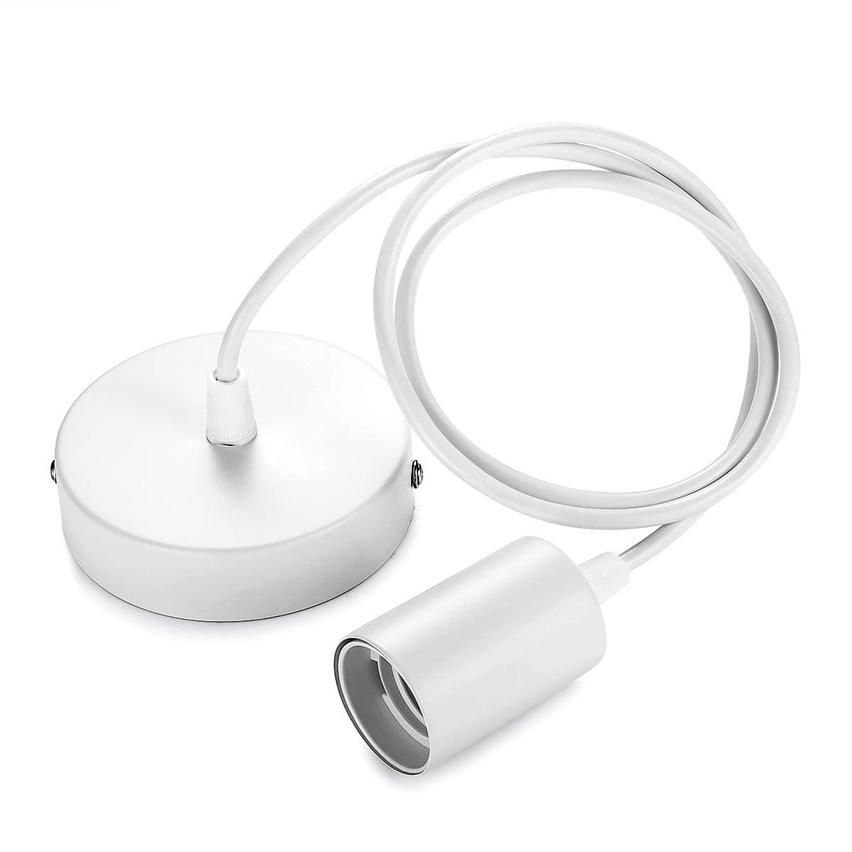 Linkind Metal Pendant Light Fitting, E27 Lamp Holder for Ceiling Pendant Light, Ceiling Fitting Set with 100cm Cable, White