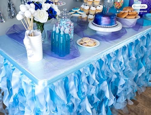 Bluekate Blue Tutu Table Skirt. 6ft Table Skirt with Double Layer Organza Willows for Under the Sea Decorations, 1st Baby Boy Birthday Décor, Elephant Baby Shower Décor, Gender Reveal or Bridal Shower
